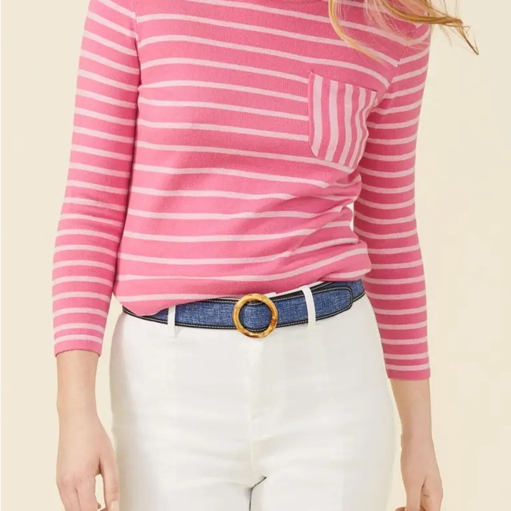 J. McLaughlin Pink and White Striped Sweater Blouse Size Large Cozy Chic‎